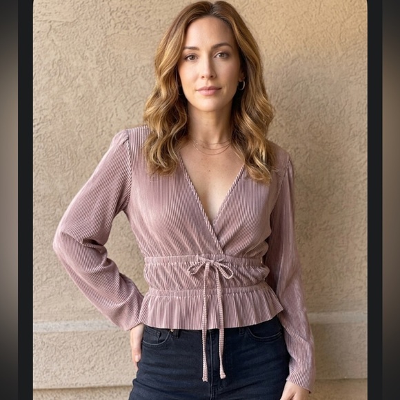 Zara Tops - Zara Mauve Velvet Wrap Blouse with Drawstring Waist